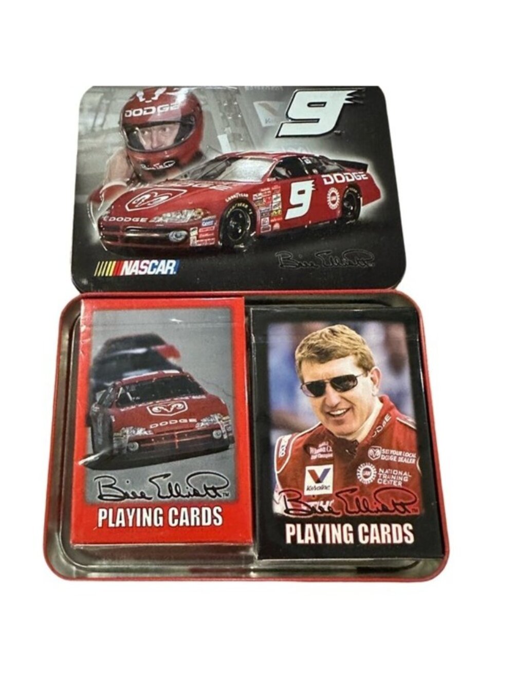 Bill Elliott NASCAR #9 Dodge Playing Cards In Collectible Tin By Bicycle 2 Decks